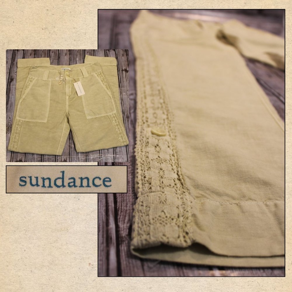 Linen/Cotton Lace Trimmed Casual Pants by Sundance